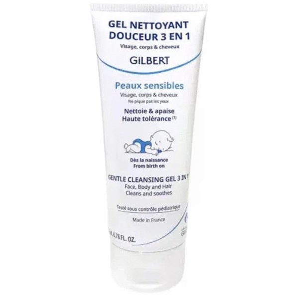 Gilbert Gel Nettoyant Douceur 3 en 1 Bébé Visage Corps et Cheveux 200 ml