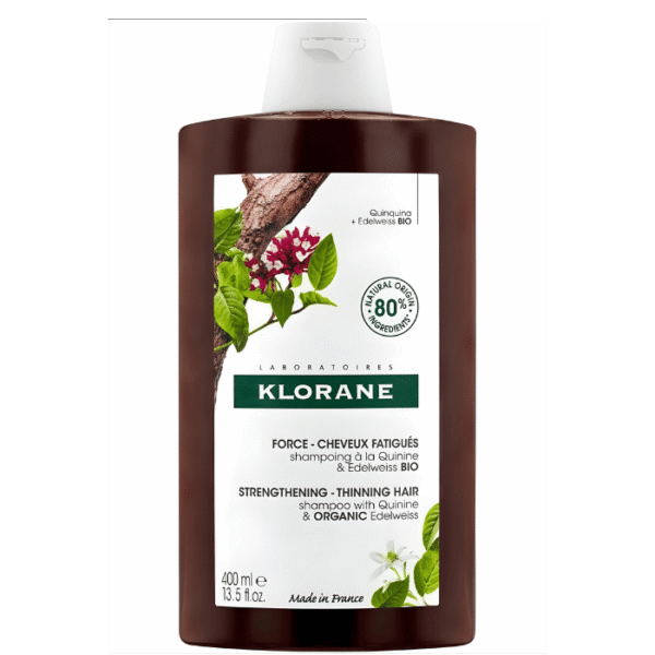 Klorane - Shampoing fortifiant à la Quinine & Edelweiss BIO - Chute de cheveux, cheveux fatigués 400 ml